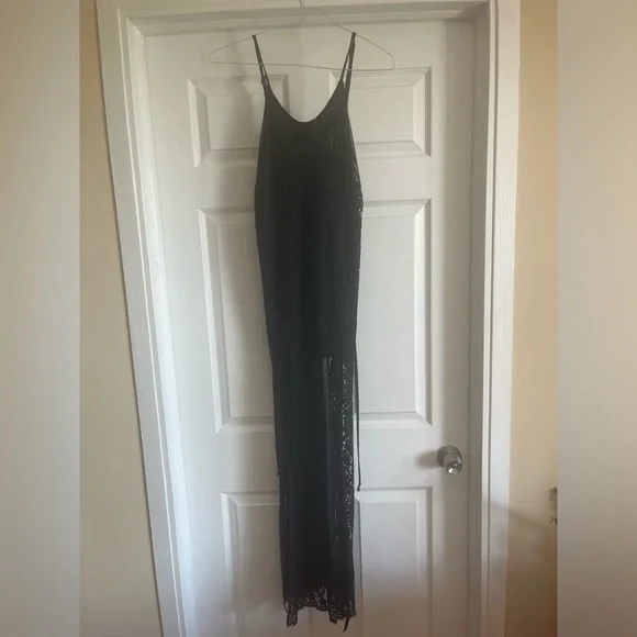 Sheer Lace Maxi Nighty Teddy Chemise Dress Longhorn Goth Whimsigoth witch Addams - Picture 4 of 10